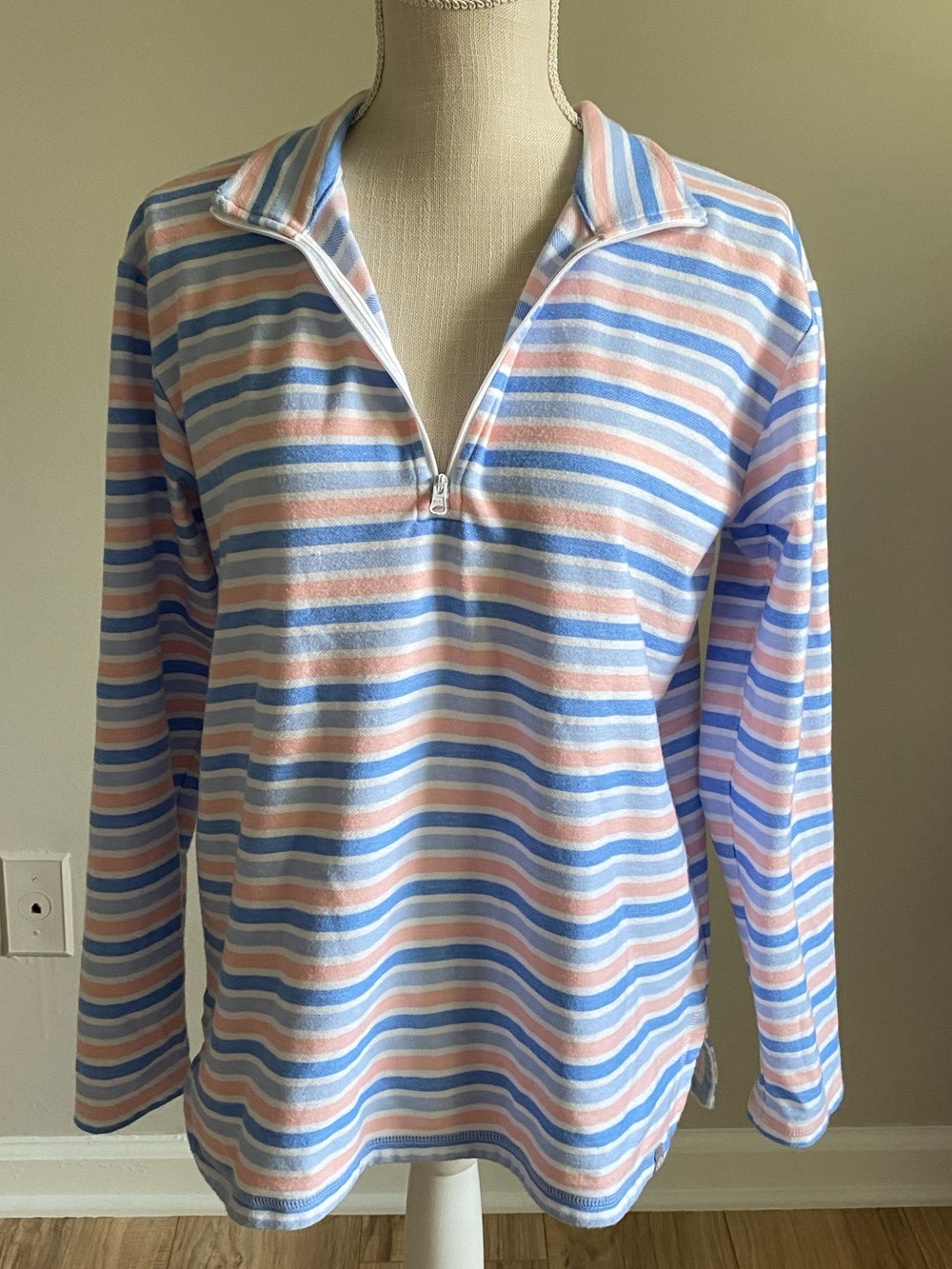 Striped Pastel Pink & Light Blue Quarter-Zip Sweatshirt